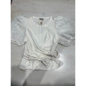 Brand new! White wrap puff sleeve Top small